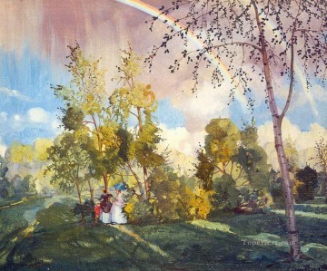虹のある風景 1919年 コンスタンチン・ソモフの森の木々 Oil Paintings
